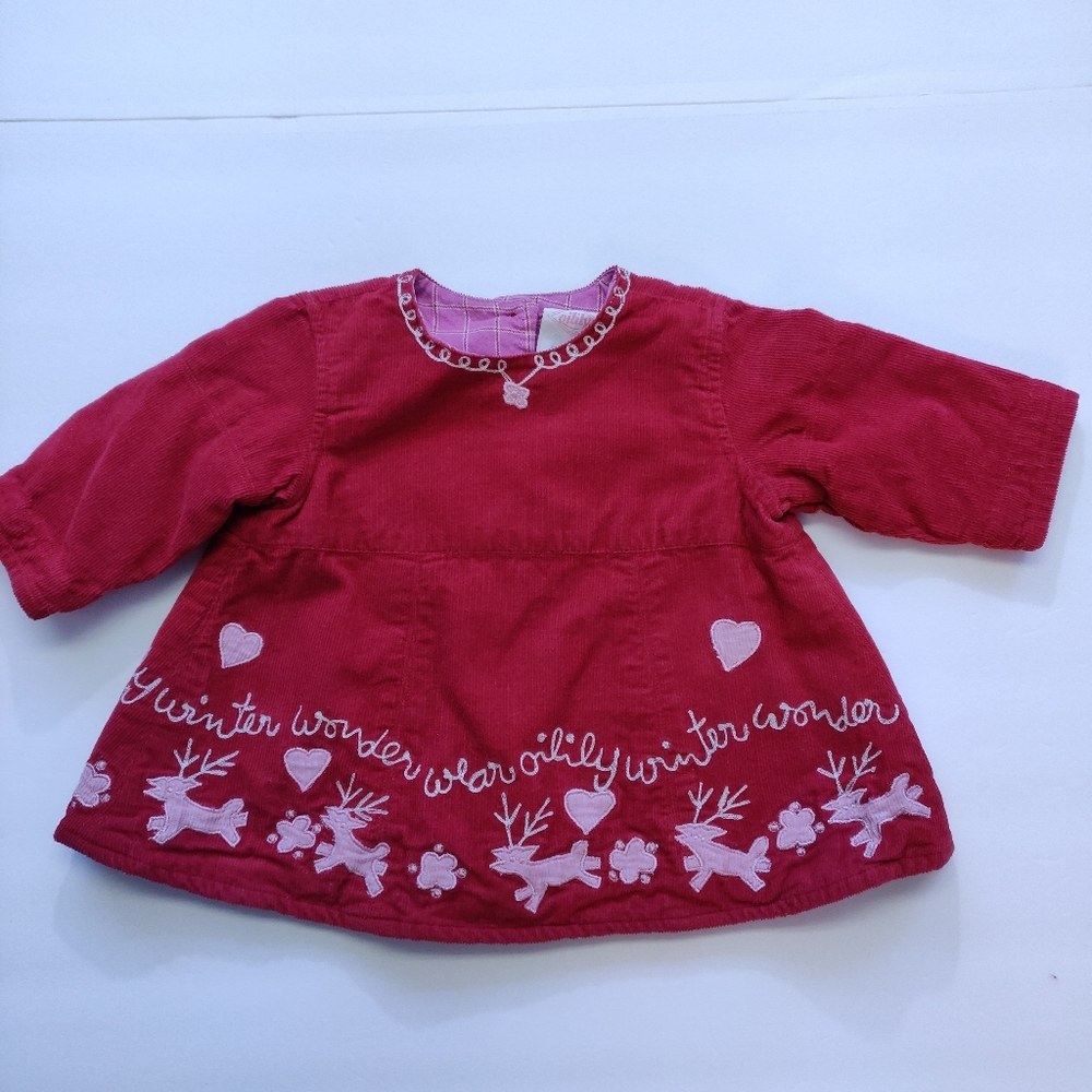 Oilily Baby Girl Euro Red Corduroy Dress Reindeer Holiday 62 Pink 3M